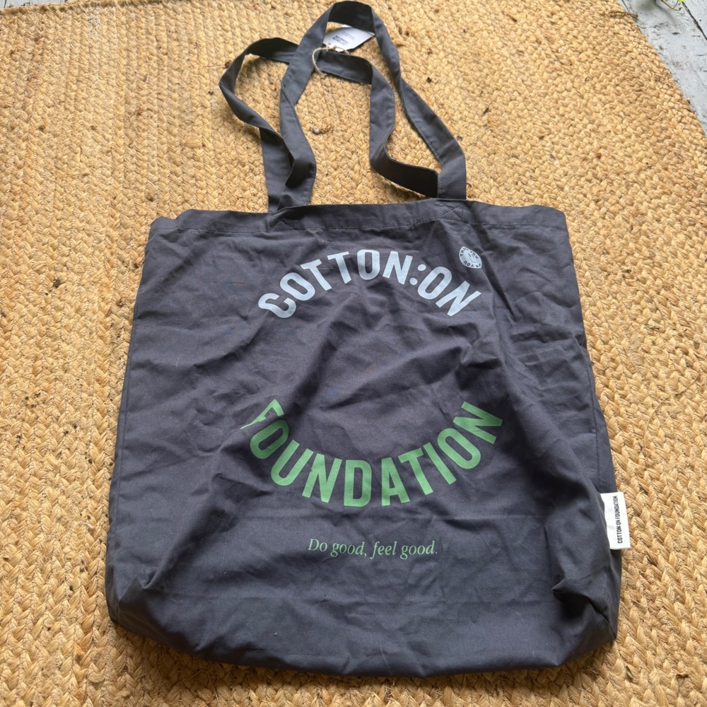 Cotton On Foundation Navy Blue Recycled Cotton Graphic Tote Bag new shopping